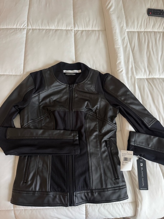 blanc noir Jackets & Blazers - blanc noir Black Faux Leather Moto-Style Jacket